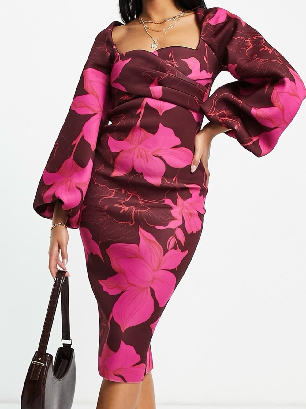 ASOS Pink Floral Pencil Skirt on Chocolate Base
